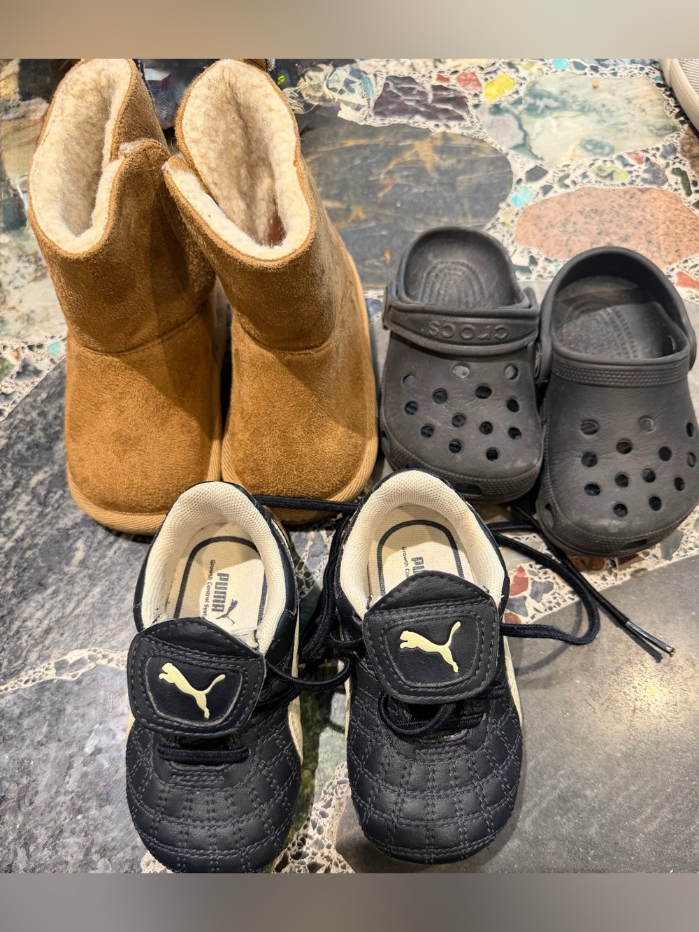 3 set Puma Kids Black Quilted Lace-Up Sneakers size 4